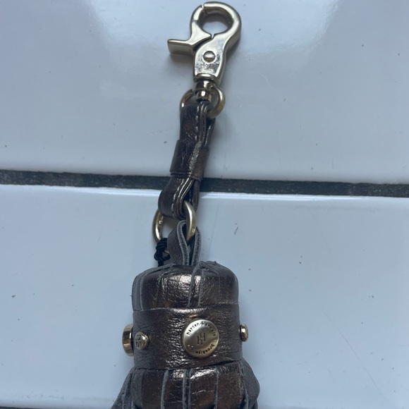 HAYDEN HARNETT Anthracite Leather Clip-On Tassel Charm Handbag Purse Key Fob Y2K - Picture 3 of 11
